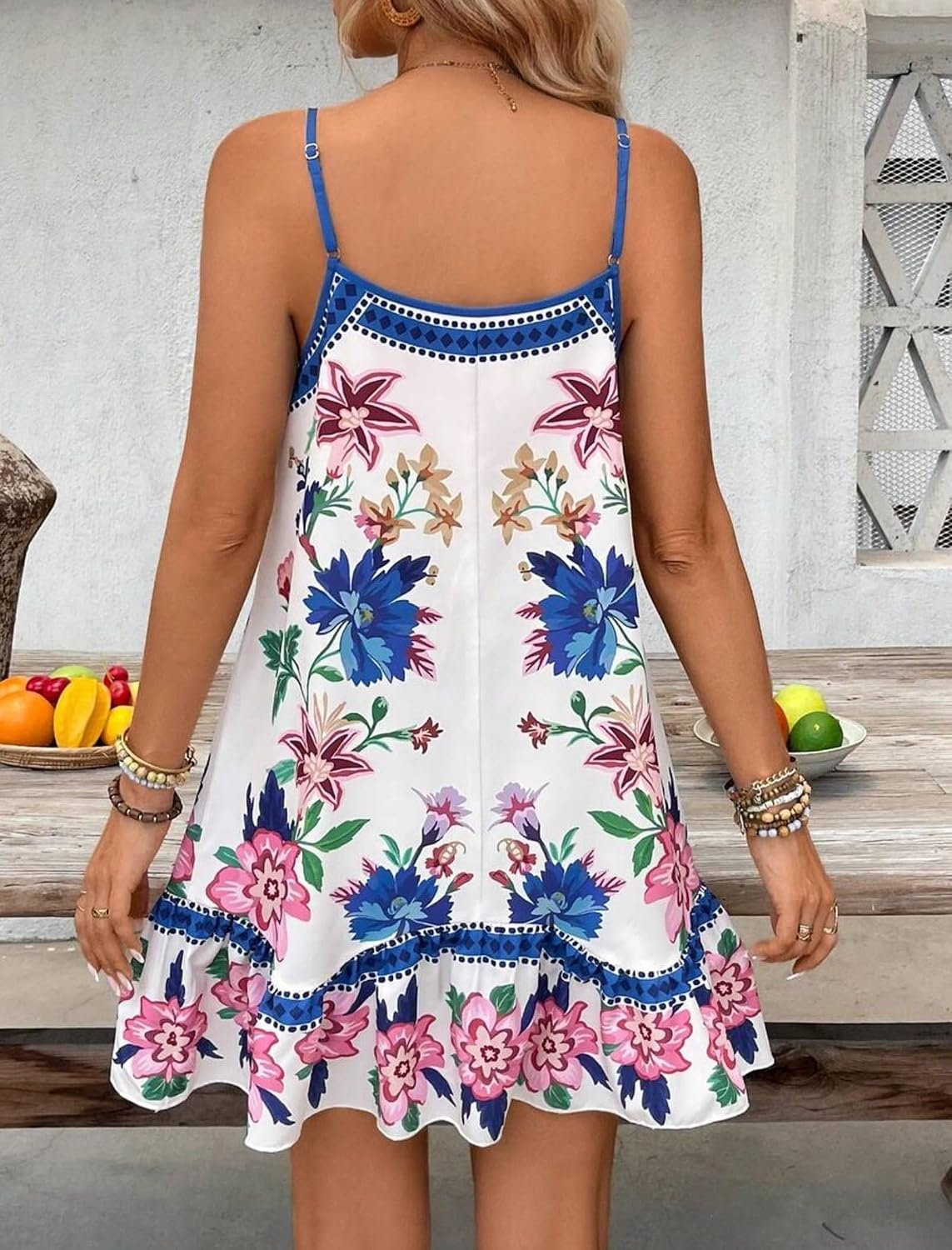 image:imageZAFUL Womens Floral Print Spaghetti Strap V Neck Boho Cami DressesBlue