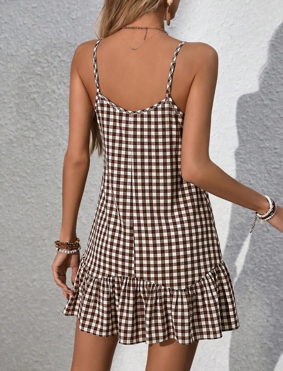 image:imageZAFUL Womens Floral Print Spaghetti Strap V Neck Boho Cami DressesBrown
