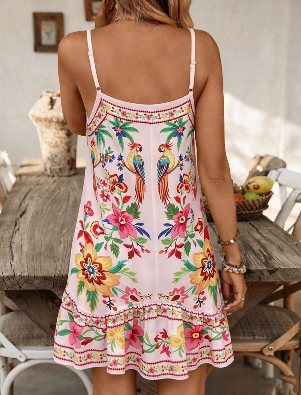 image:imageZAFUL Womens Floral Print Spaghetti Strap V Neck Boho Cami DressesLight Pink