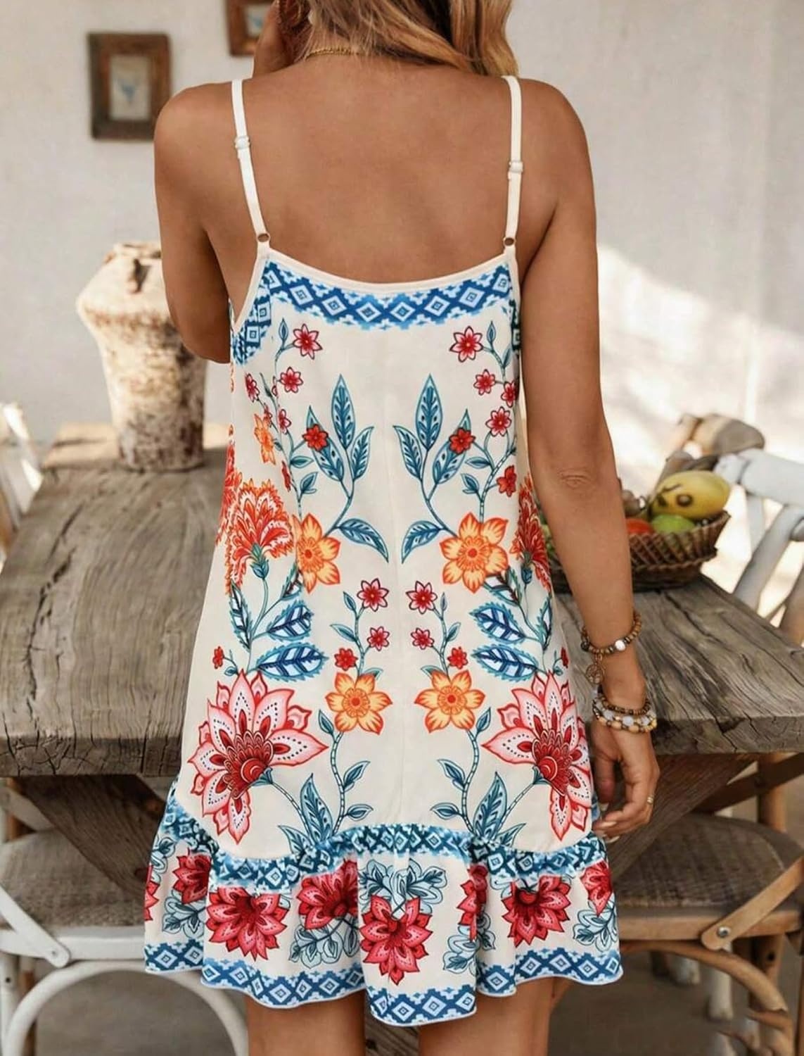 image:imageZAFUL Womens Floral Print Spaghetti Strap V Neck Boho Cami DressesMulticolor