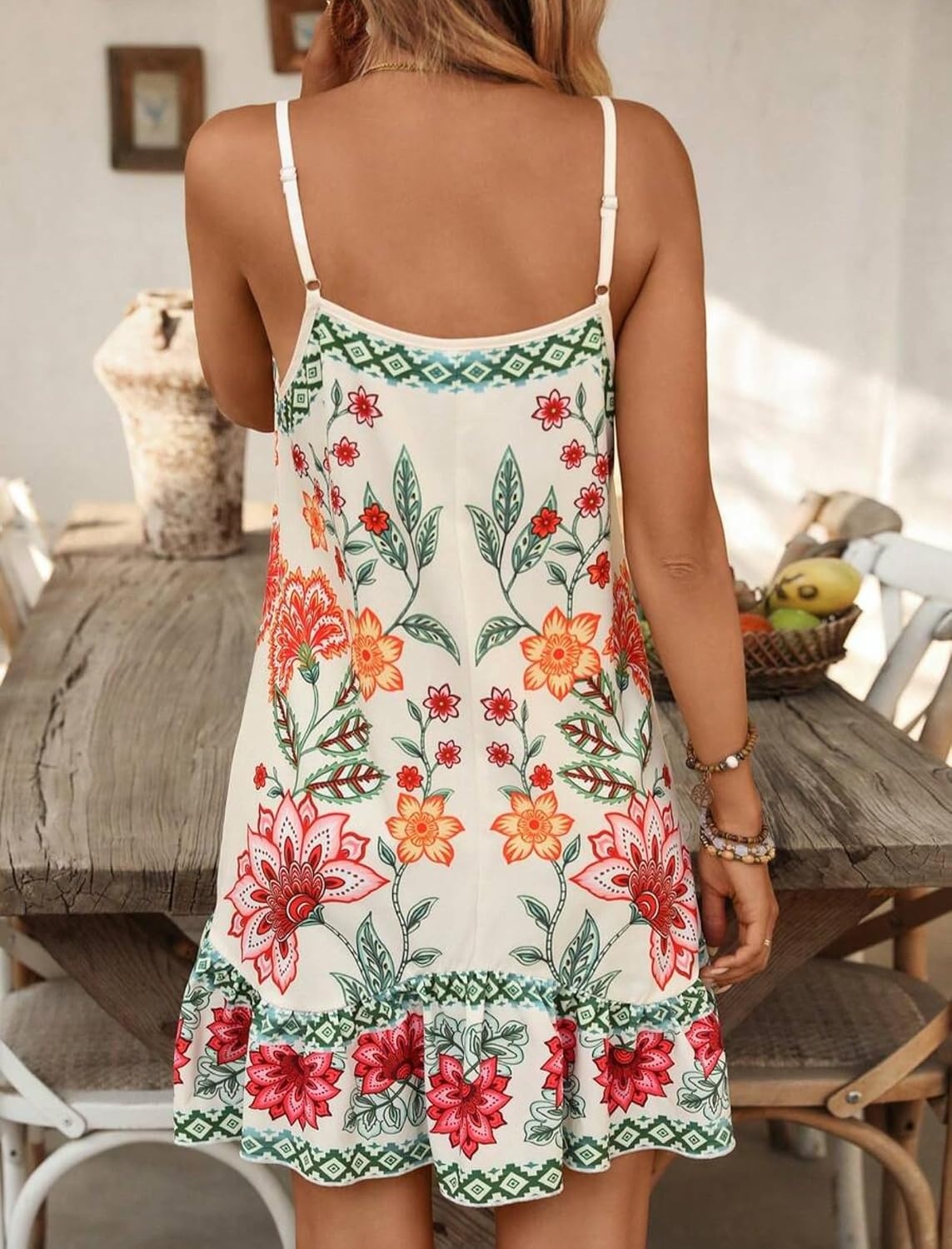 image:imageZAFUL Womens Floral Print Spaghetti Strap V Neck Boho Cami DressesWhite