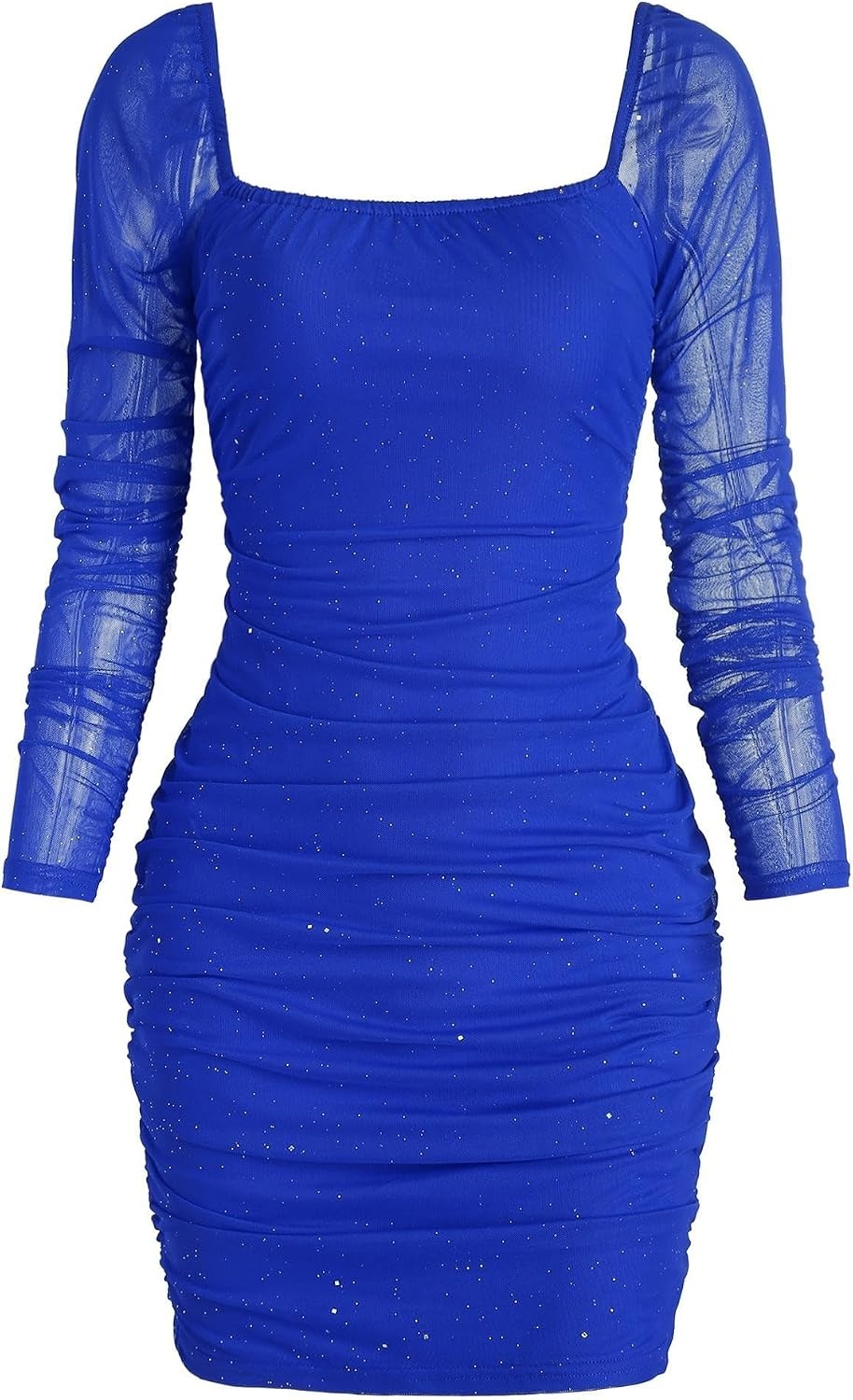 image:imageZAFUL Womens Glitter Bodycon Mini Dress Long Sleeve Mesh Club OutfitsRoyal Blue