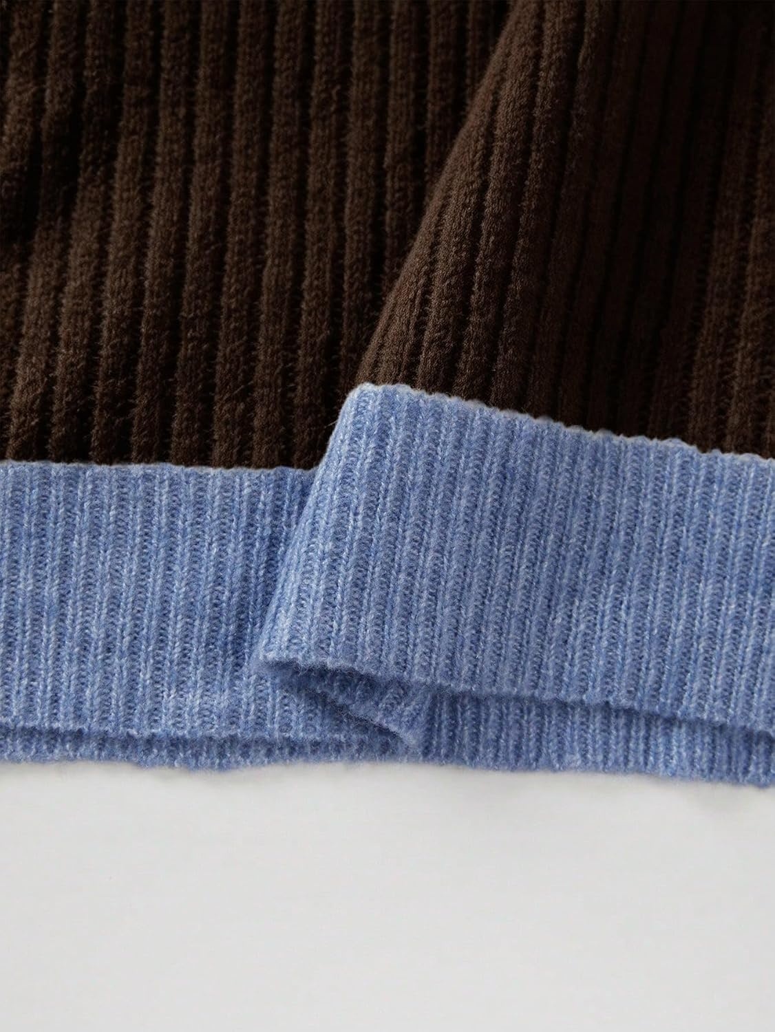 image:imageZAFUL Womens VNeck Patchwork Sweater Dress Lantern Long Sleeve Midi DressBrown Blue