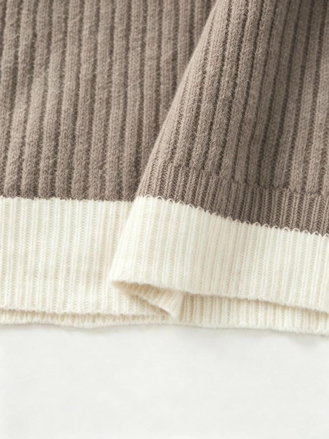 image:imageZAFUL Womens VNeck Patchwork Sweater Dress Lantern Long Sleeve Midi DressBrown Cream
