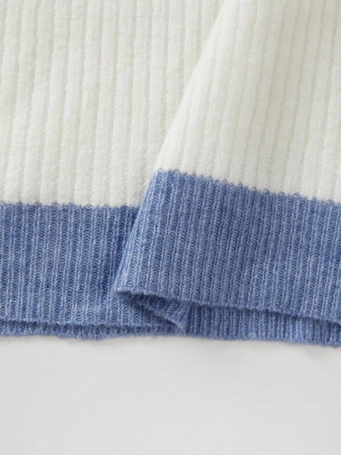 image:imageZAFUL Womens VNeck Patchwork Sweater Dress Lantern Long Sleeve Midi DressCream Blue