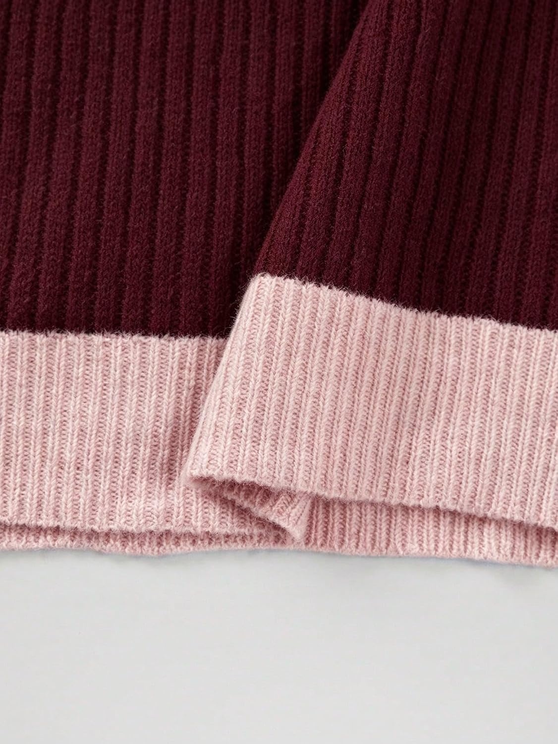 image:imageZAFUL Womens VNeck Patchwork Sweater Dress Lantern Long Sleeve Midi DressRed Pink
