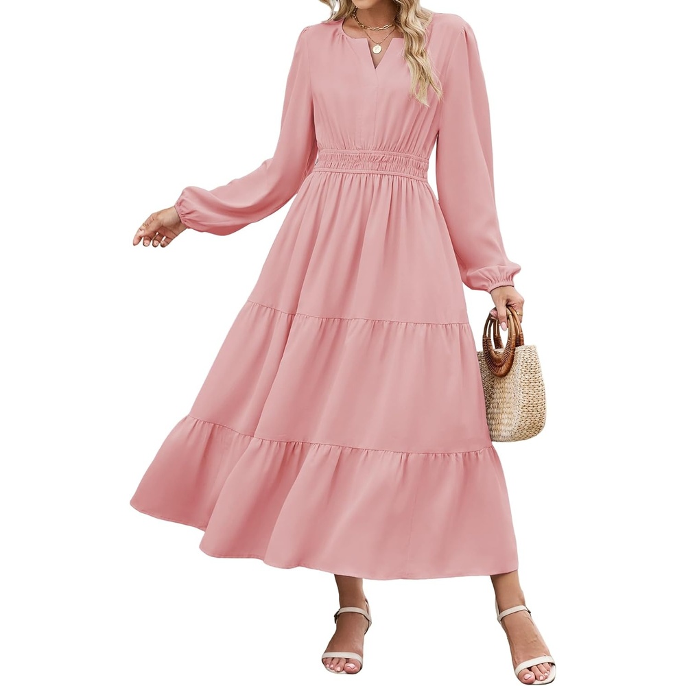 image:imageZAFUL Womens Fall Casual Maxi Dresses Long Sleeve ALine Flowy DressPink