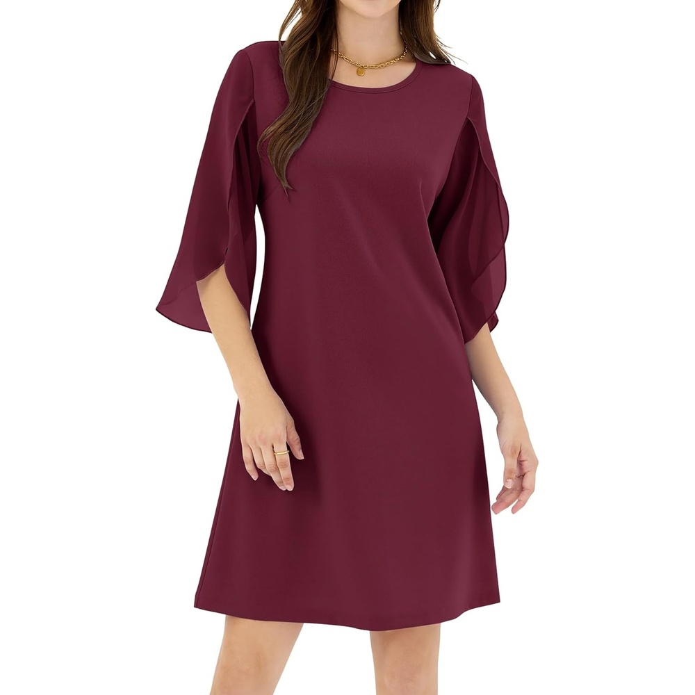 image:imageZAFUL Womens Fall Chiffon Dresses 34 Sleeve Casual Short Dress for WorkWine