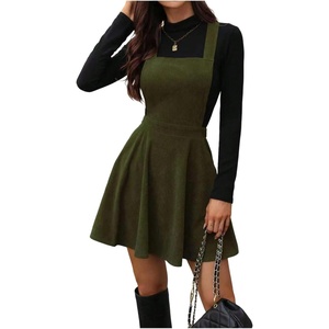 ZAFUL Overalls Mini Dress for Women A‑Line Flared Dresses for Fall Winter(0-army Green)
