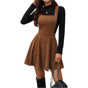ZAFUL Overalls Mini Dress for Women A‑Line Flared Dresses for Fall Winter(0-brown)