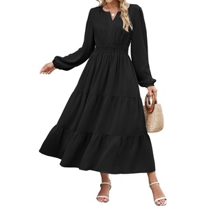ZAFUL Womens Fall Casual Maxi Dresses Long Sleeve A-Line Flowy Dress(Black)