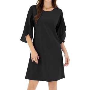 ZAFUL Womens Fall Chiffon Dresses 3/4 Sleeve Casual Short Dress for Work(Black)