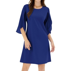 ZAFUL Womens Fall Chiffon Dresses 3/4 Sleeve Casual Short Dress for Work(Navy)