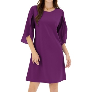 ZAFUL Womens Fall Chiffon Dresses 3/4 Sleeve Casual Short Dress for Work(Rose Red)