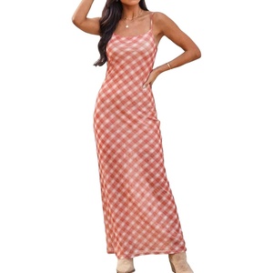 ZAFUL Womens Fall Maxi Dress Mesh A Line Dresses Beach Slip Long Sundress(Pink)