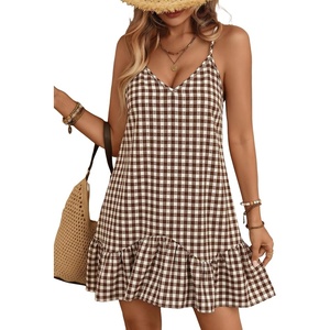 ZAFUL Womens Floral Print Spaghetti Strap V Neck Boho Cami Dresses(Brown)