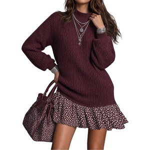 ZAFUL Women’s High Neck Long Sleeve Ribbed Knit Midi Sweater Dress(0-burgundy)
