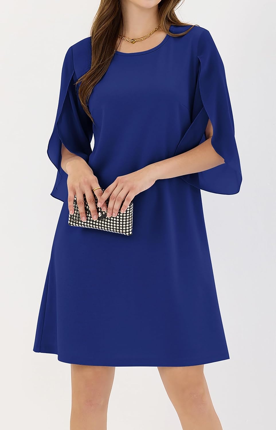 image:imageZAFUL Womens 34 Flutter Chiffon Sleeve Cocktail Dress Crew Neck Formal Wedding Guest Dresses