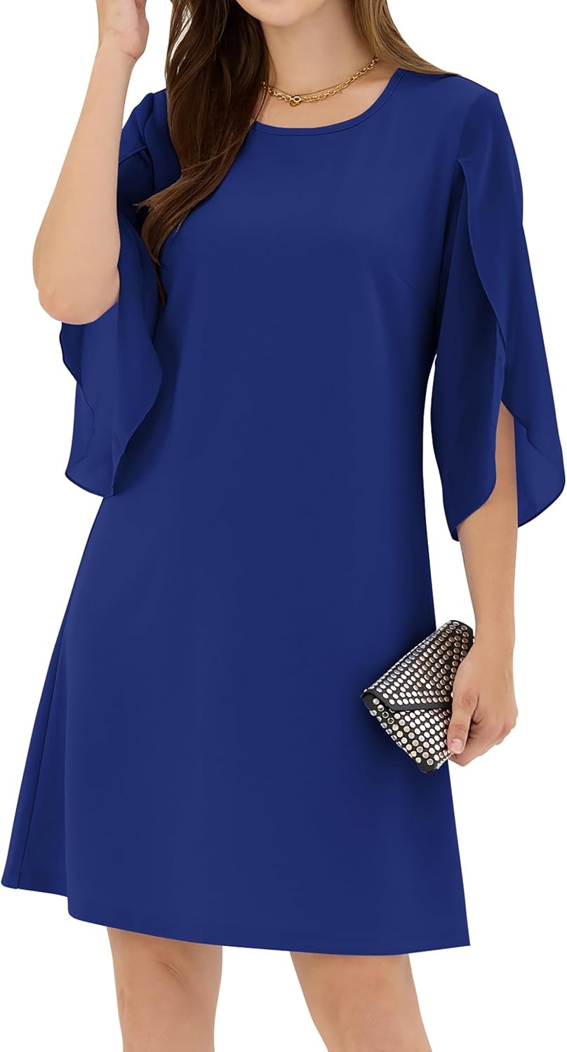 image:imageZAFUL Womens 34 Flutter Chiffon Sleeve Cocktail Dress Crew Neck Formal Wedding Guest Dresses