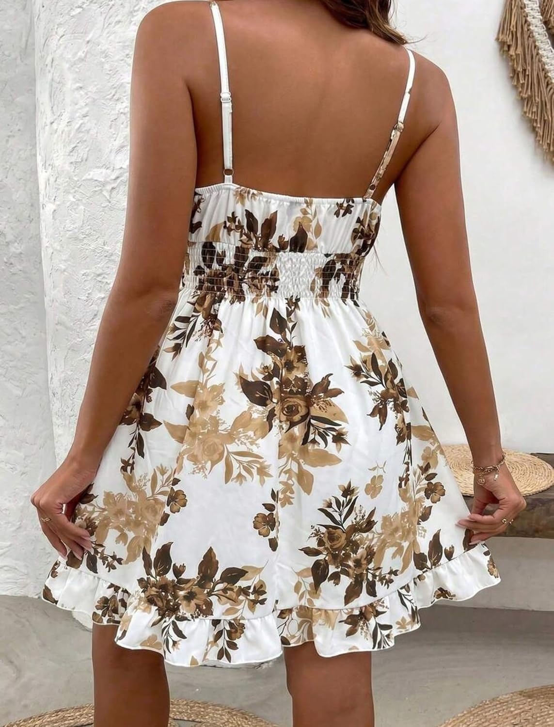 image:imageZAFUL Womens Floral Ruched Flowy A Line Sleeveless Cami DressWhite