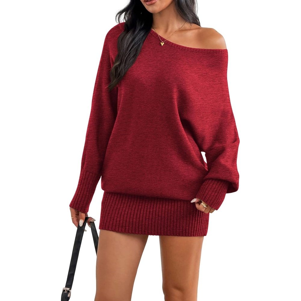 image:imageZAFUL Womens Off The Shoulder Sweater Dress Long Sleeve Pullover SweatersRed