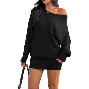 ZAFUL Women’s Off The Shoulder Sweater Dress Long Sleeve Pullover Sweaters(Black)