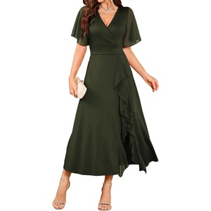 ZAFUL Womens Semi Formal Wedding Guest Dress A-line Mother of Bride Dresses(Army -Green)