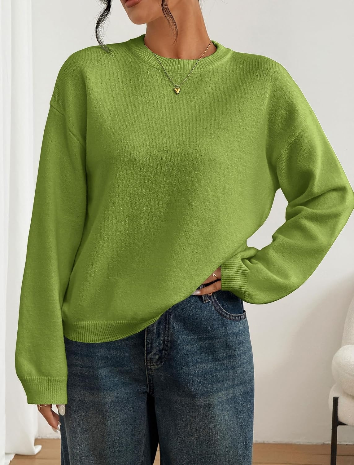 image:imageZAFUL Women Crew Neck Sweater Long Sleeve Solid Oversized Pullover Sweater1avocado