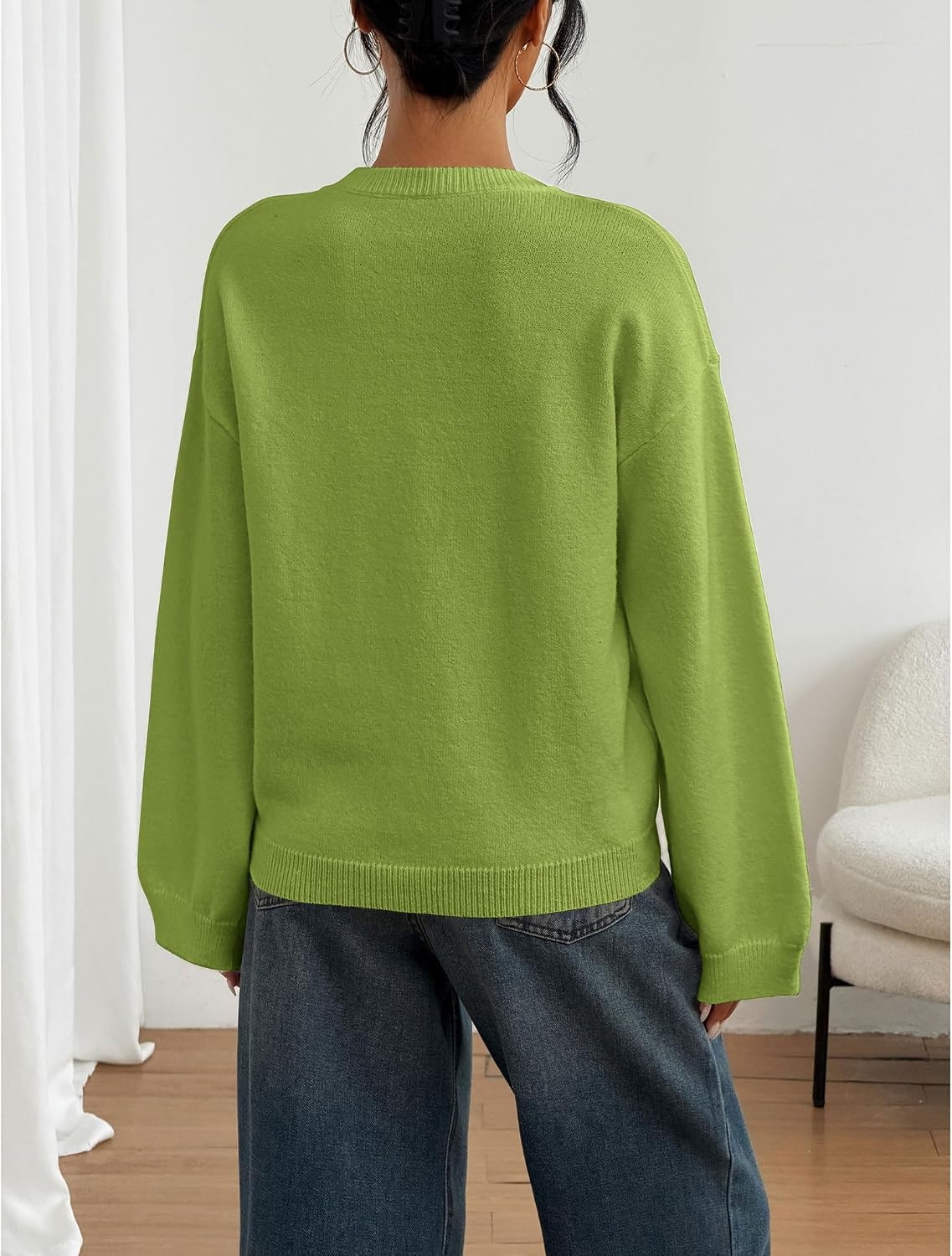image:imageZAFUL Women Crew Neck Sweater Long Sleeve Solid Oversized Pullover Sweater1avocado