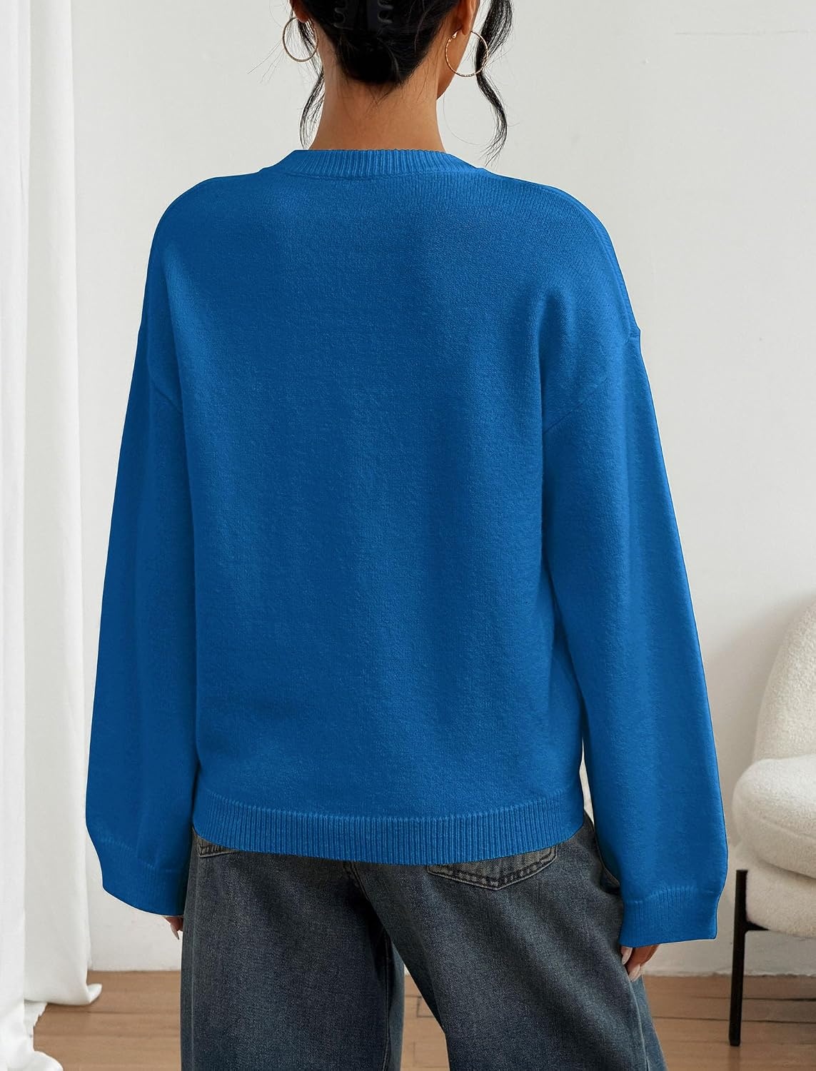 image:imageZAFUL Women Crew Neck Sweater Long Sleeve Solid Oversized Pullover Sweater1royal Blue