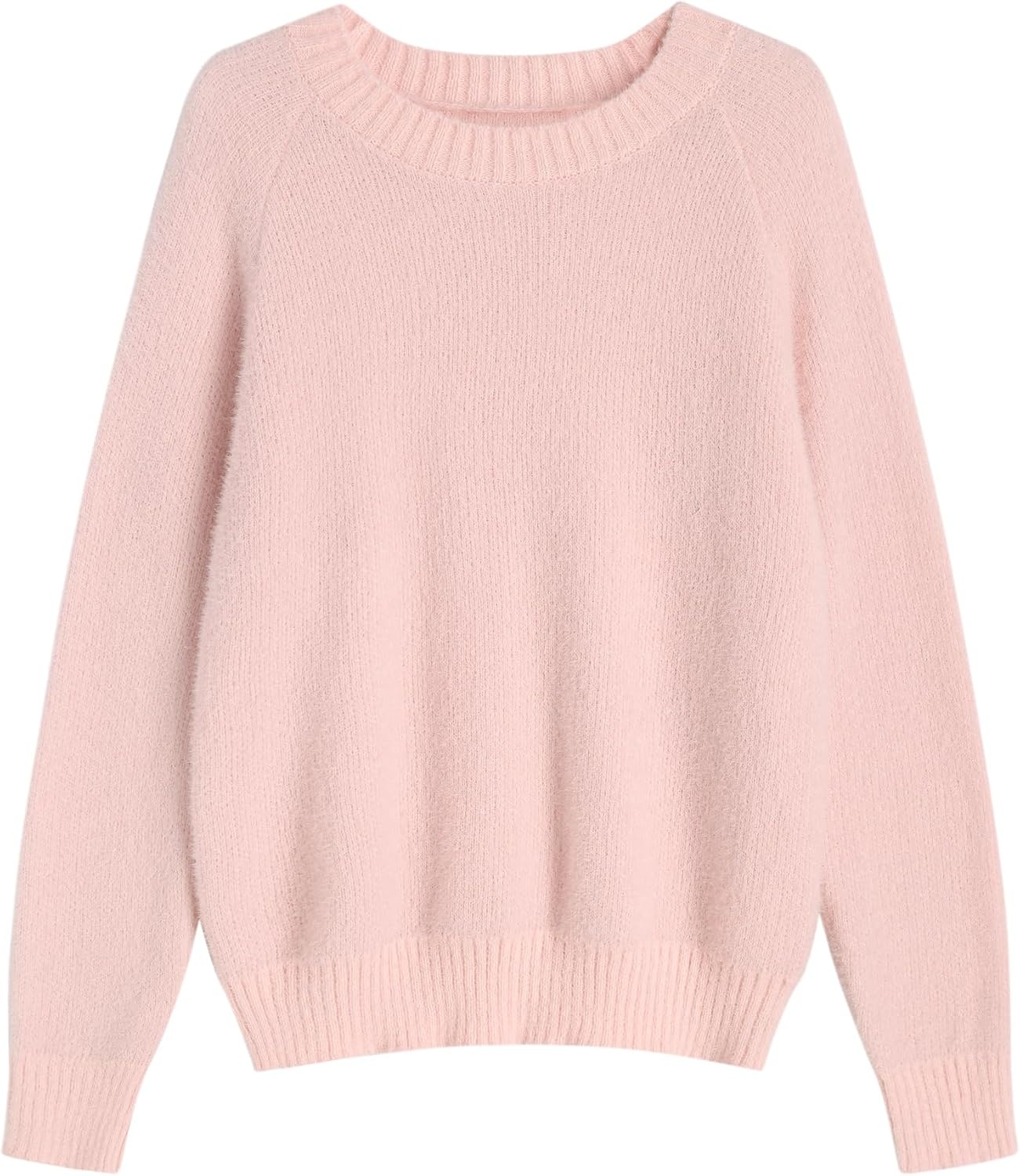 image:imageZAFUL Women Fuzzy Sweater Knit Crewneck Long Sleeve Casual Slouchy PulloverCherry Blossom Pink