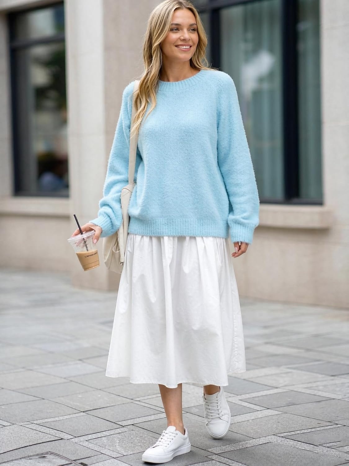 image:imageZAFUL Women Fuzzy Sweater Knit Crewneck Long Sleeve Casual Slouchy PulloverDream Blue