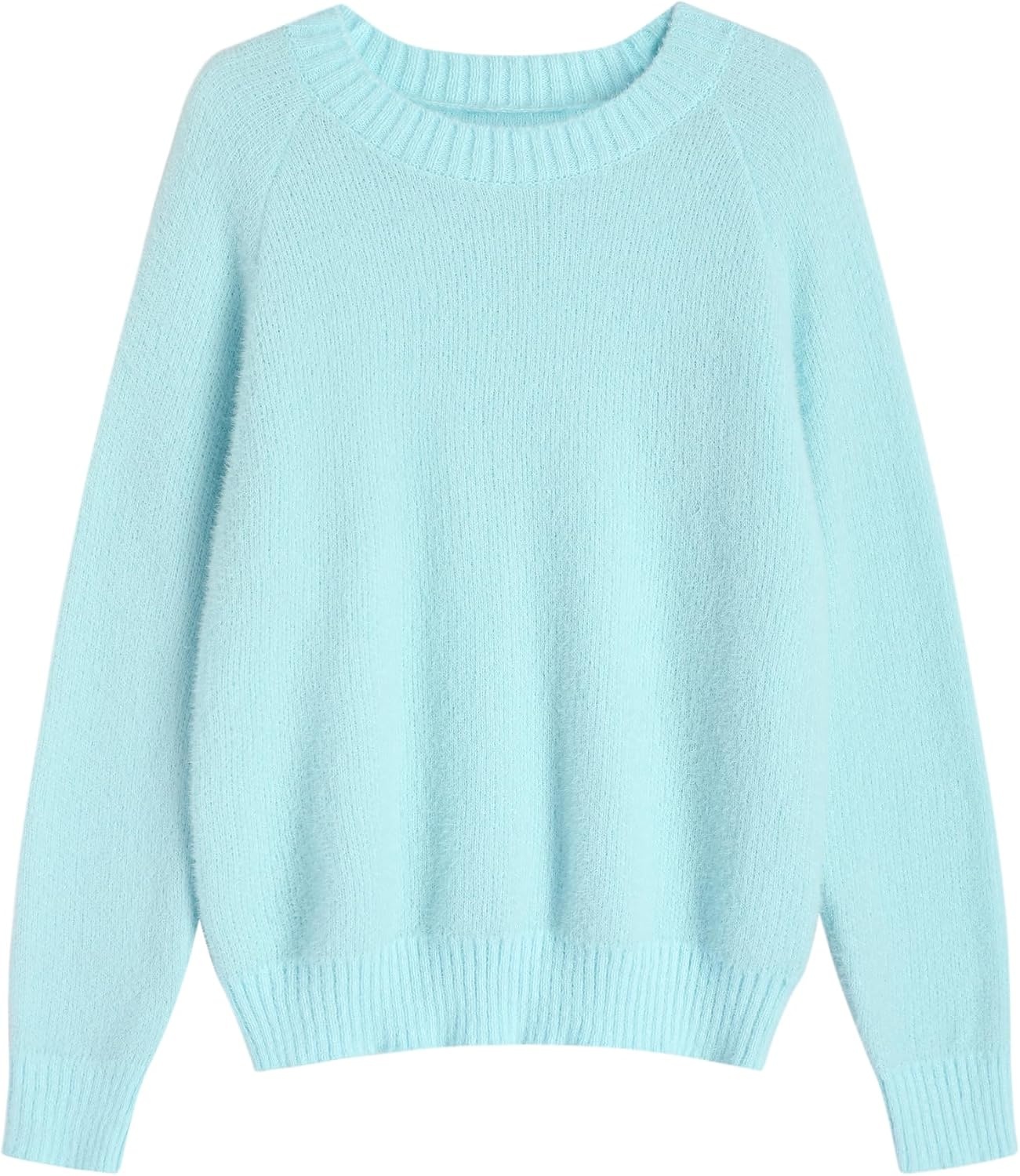 image:imageZAFUL Women Fuzzy Sweater Knit Crewneck Long Sleeve Casual Slouchy PulloverDream Blue