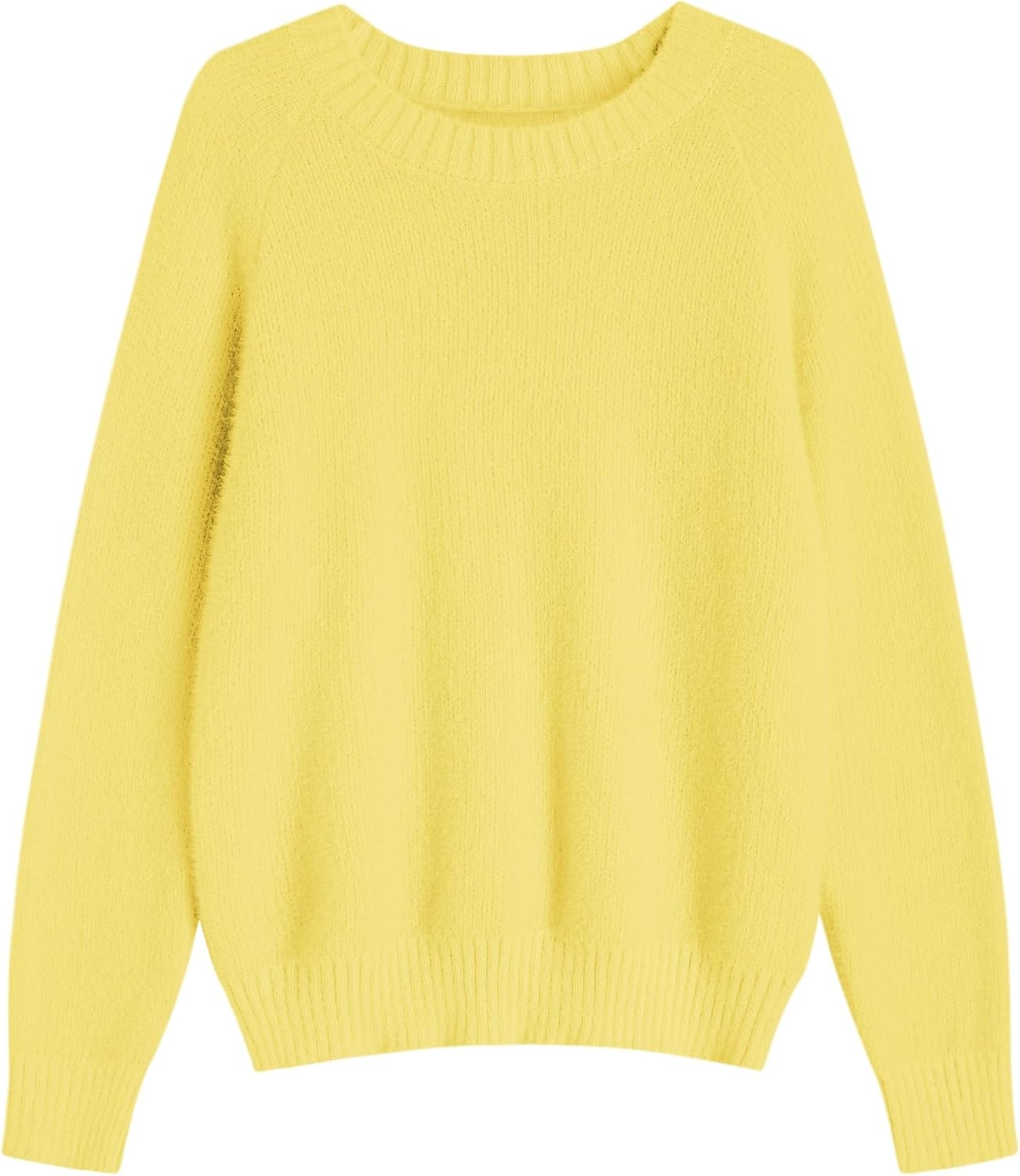 image:imageZAFUL Women Fuzzy Sweater Knit Crewneck Long Sleeve Casual Slouchy PulloverYellow