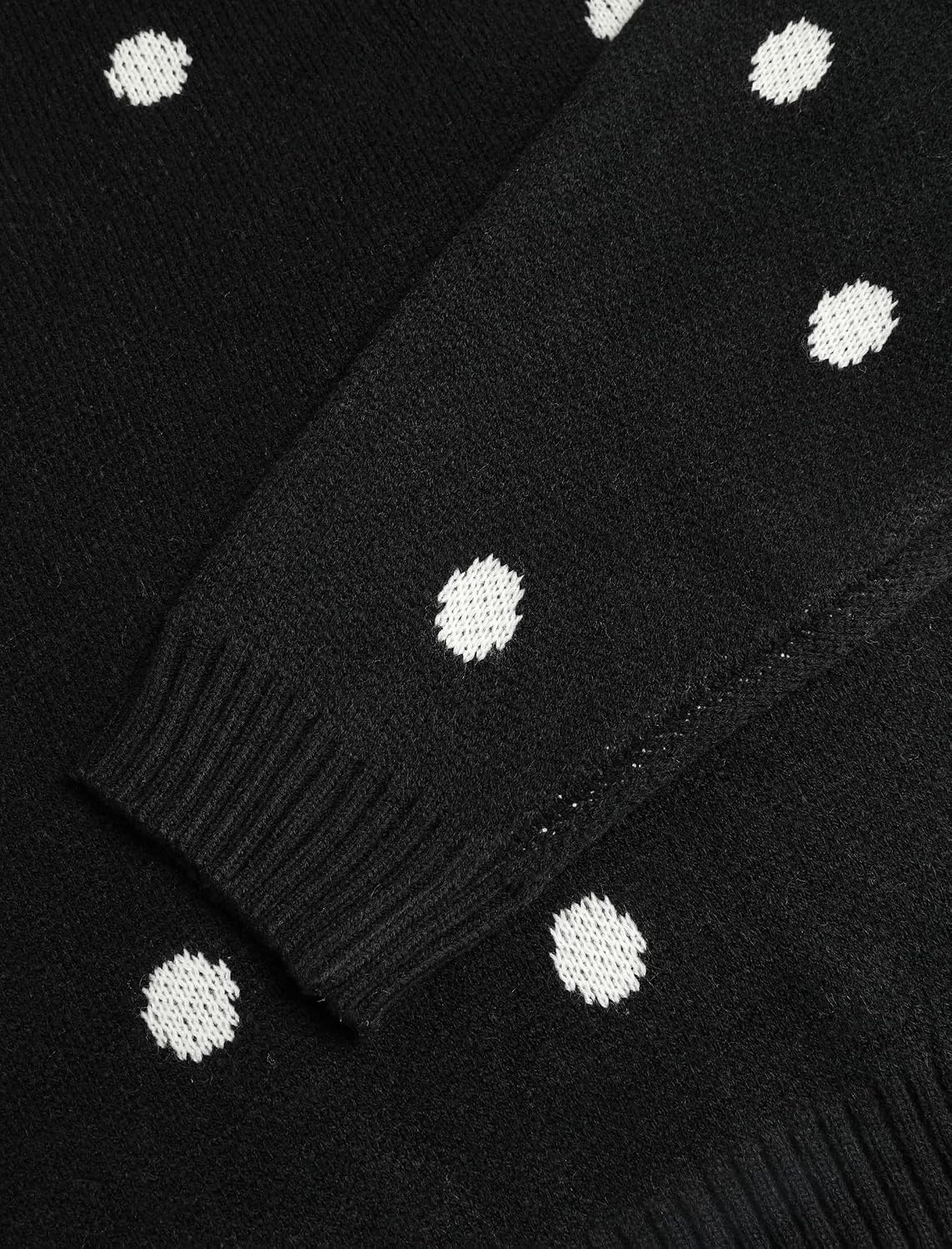 image:imageZAFUL Womens Cropped Turtleneck Sweater Lantern Sleeve Ribbed Knit Pullover Sweater Jumper1black Polka Dot