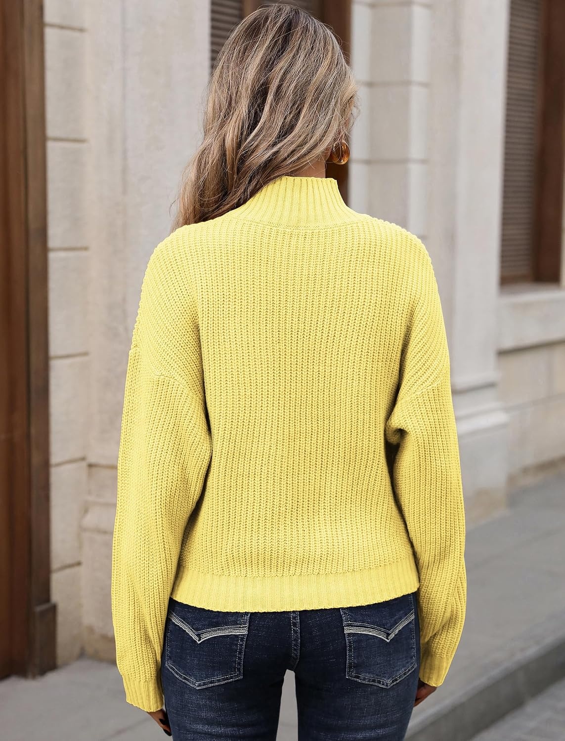 image:imageZAFUL Womens Cropped Turtleneck Sweater Lantern Sleeve Ribbed Knit Pullover Sweater Jumper1cream Yellow