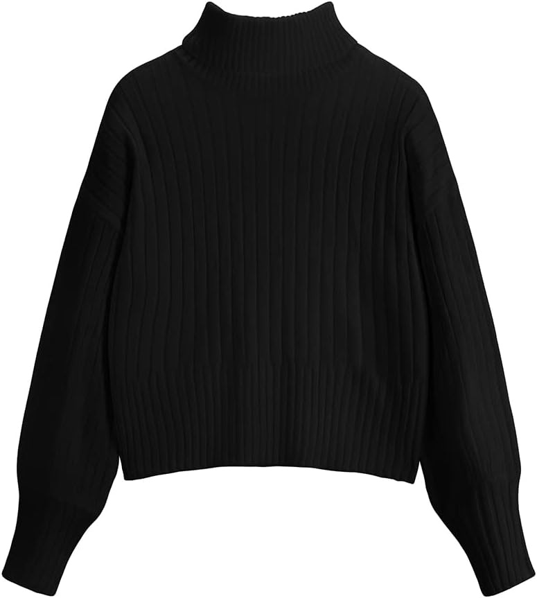 image:imageZAFUL Womens Mock Neck Sweater Long Sleeve Ribbed Knit Cropped Sweater3black