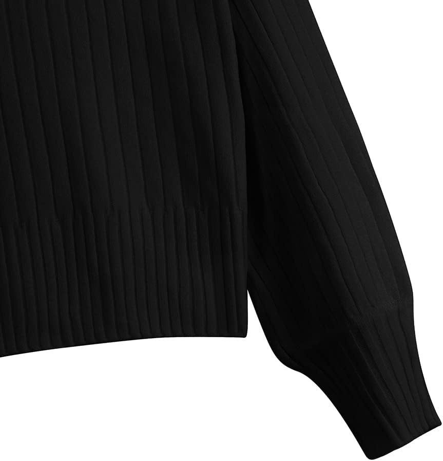 image:imageZAFUL Womens Mock Neck Sweater Long Sleeve Ribbed Knit Cropped Sweater3black