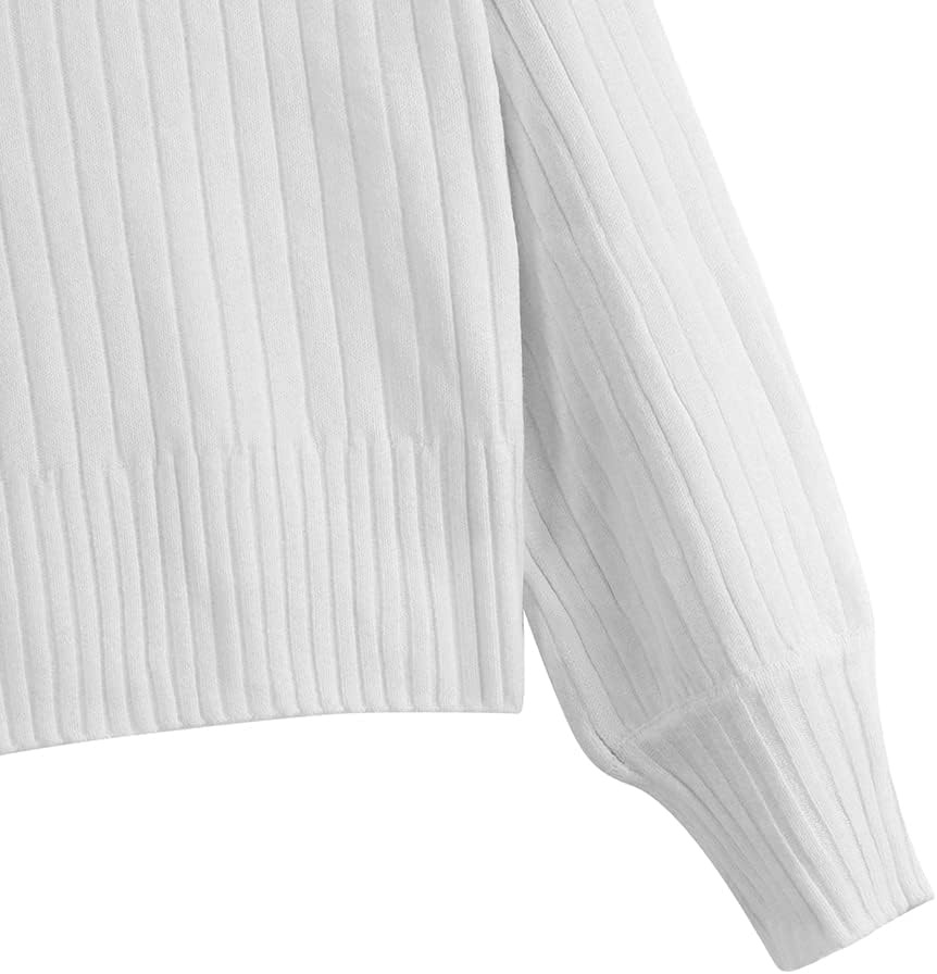 image:imageZAFUL Womens Mock Neck Sweater Long Sleeve Ribbed Knit Cropped Sweater3white