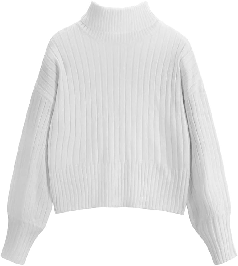 image:imageZAFUL Womens Mock Neck Sweater Long Sleeve Ribbed Knit Cropped Sweater3white