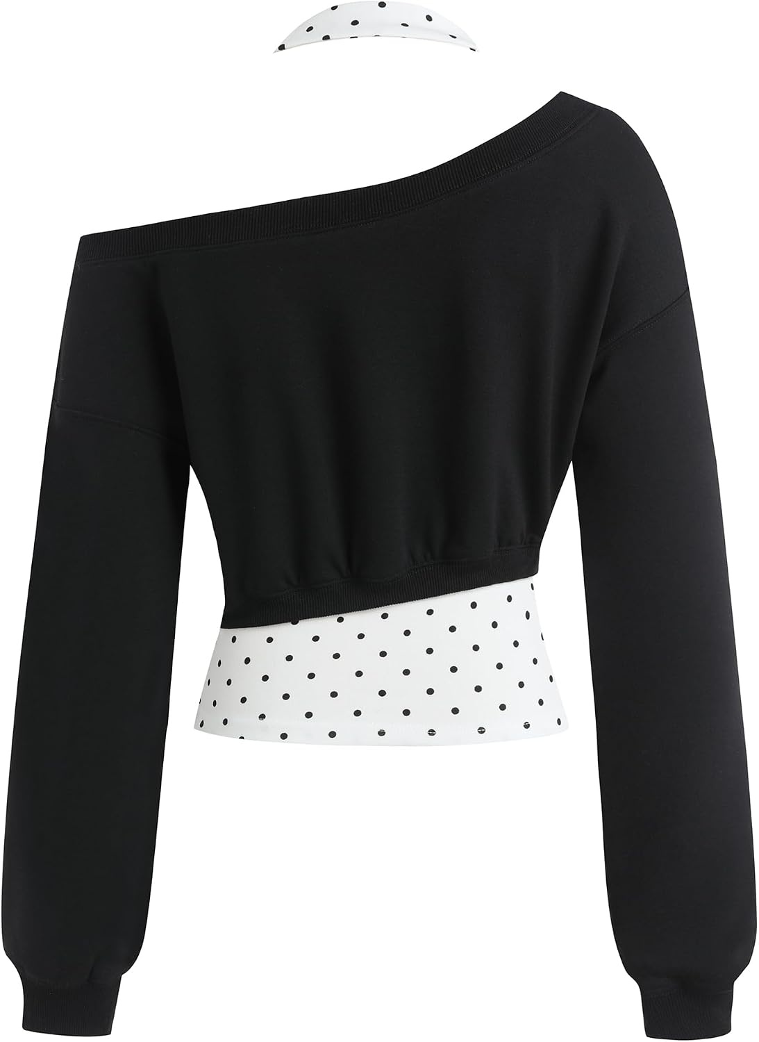 image:imageZAFUL Womens Off The Shoulder Sweatshirt Long Sleeve Crop Top PulloverBlack Polka Dot