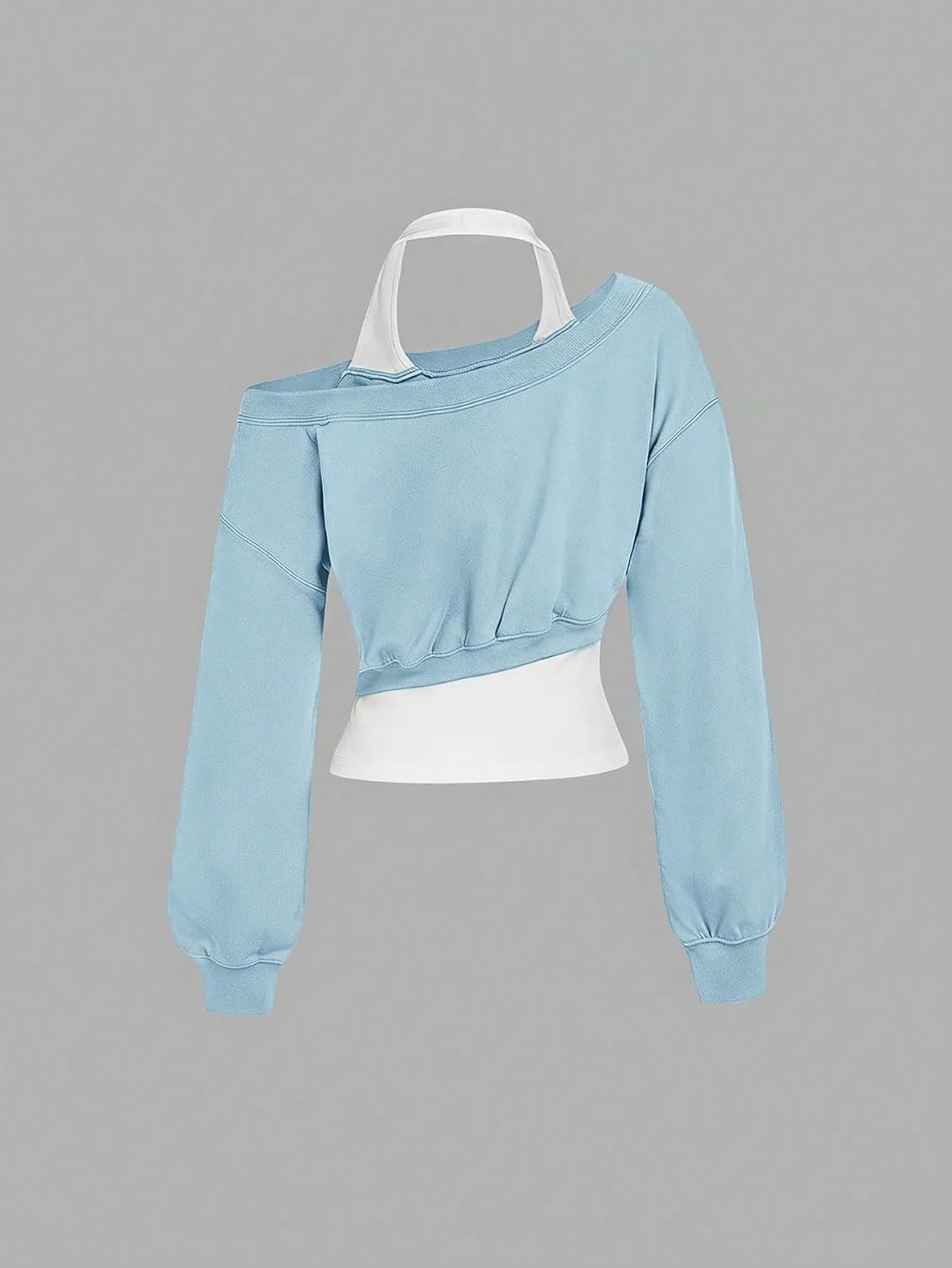 image:imageZAFUL Womens Off The Shoulder Sweatshirt Long Sleeve Crop Top PulloverSky Blue