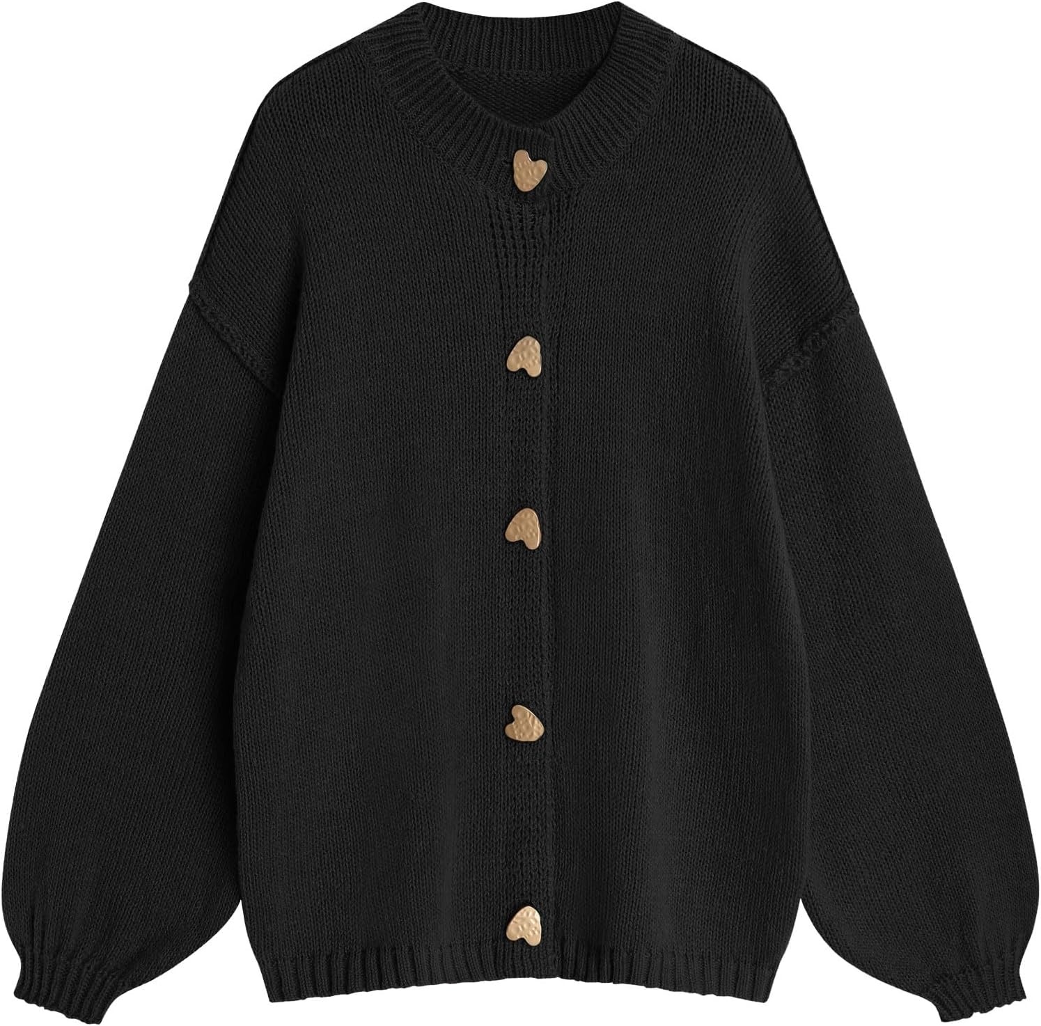 image:imageZAFUL Womens Oversized Cardigan Sweater Lantern Sleeve Button Up Clothes1blcak