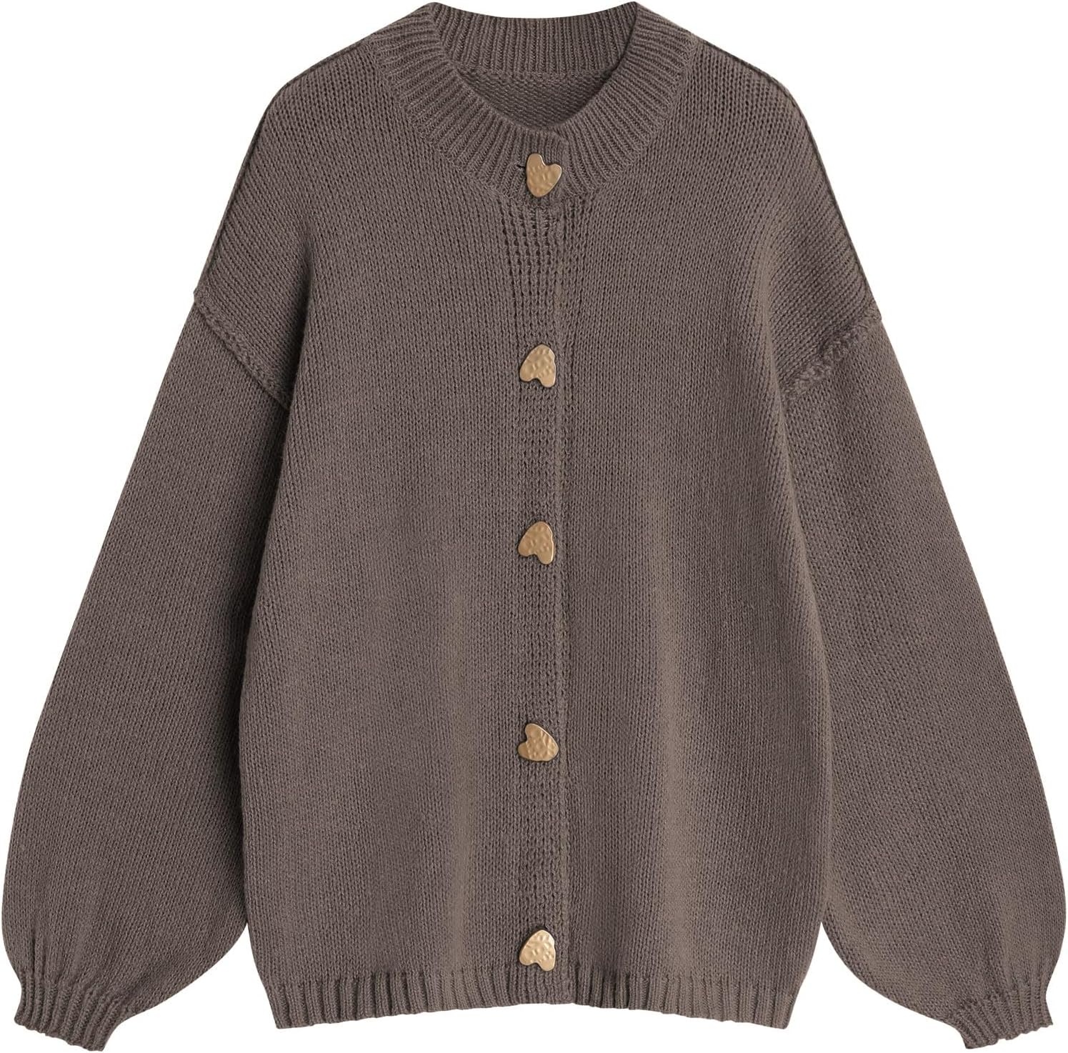 image:imageZAFUL Womens Oversized Cardigan Sweater Lantern Sleeve Button Up Clothes1brown