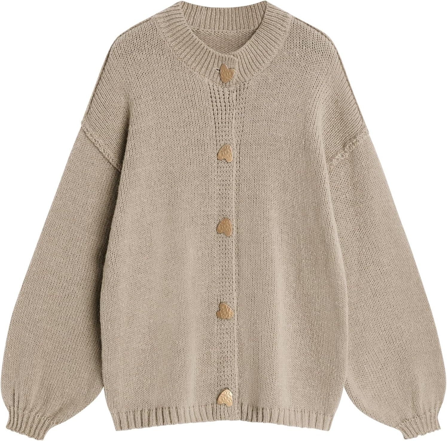 image:imageZAFUL Womens Oversized Cardigan Sweater Lantern Sleeve Button Up Clothes1khaki
