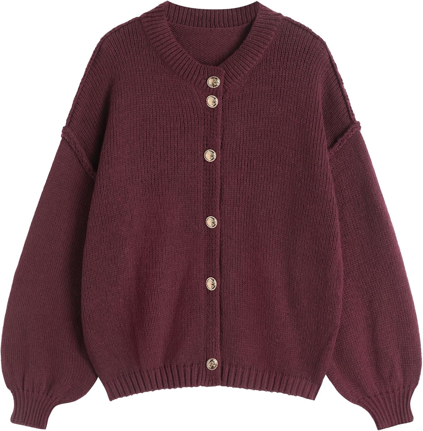 image:imageZAFUL Womens Oversized Cardigan Sweater Lantern Sleeve Button Up Clothes2burgundy