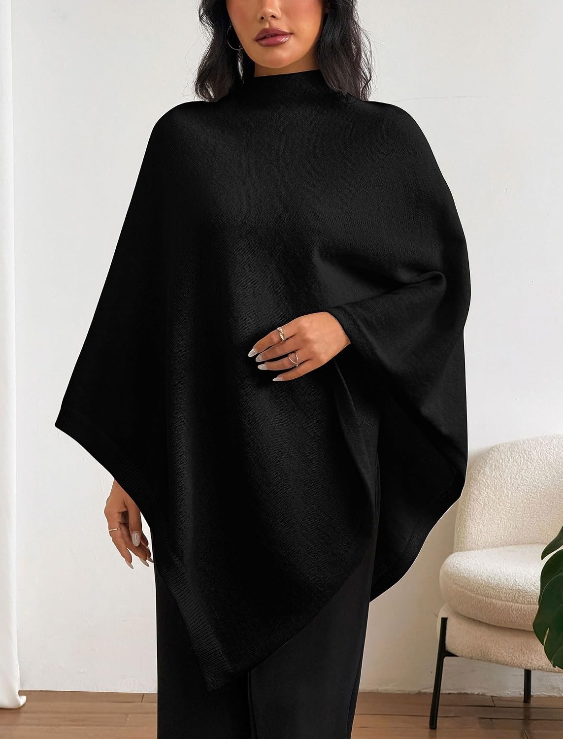 image:imageZAFUL Womens Poncho Sweater Shawl Pullover Cape Wrap Fall Tops1black