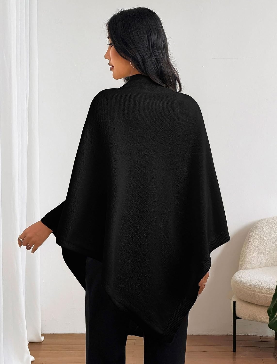 image:imageZAFUL Womens Poncho Sweater Shawl Pullover Cape Wrap Fall Tops1black