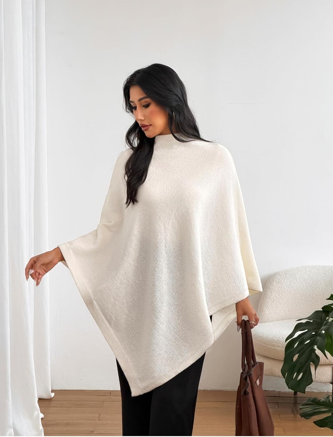 image:imageZAFUL Womens Poncho Sweater Shawl Pullover Cape Wrap Fall Tops1off White