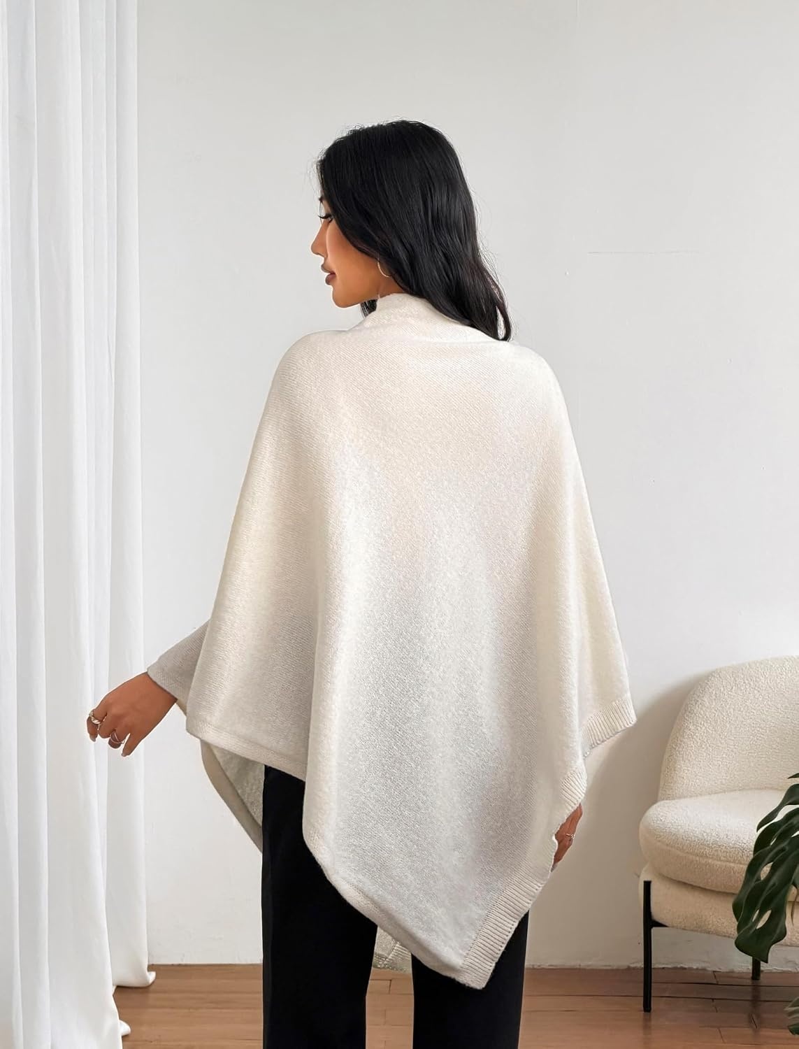 image:imageZAFUL Womens Poncho Sweater Shawl Pullover Cape Wrap Fall Tops1off White
